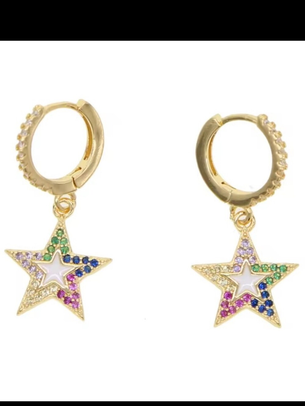 Gold Multicolor Star Huggie Hoop Earrings - Women Jewelry